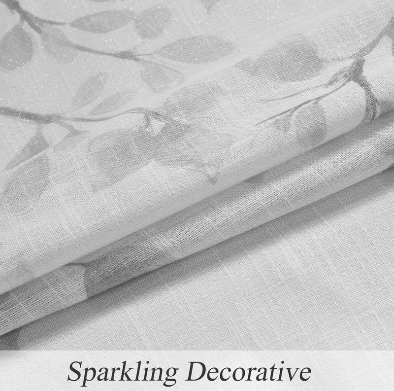 Central Park Leaf Floral Print Metallic Sheer Linen Window Curtain Panel for Rustic Living Room/Bedroom Sparkling Decorative 6 Grommets Top Drape Panels Farmhouse Curtains, Gray Tan,40" x 63"x2, 2 PK - Image 5